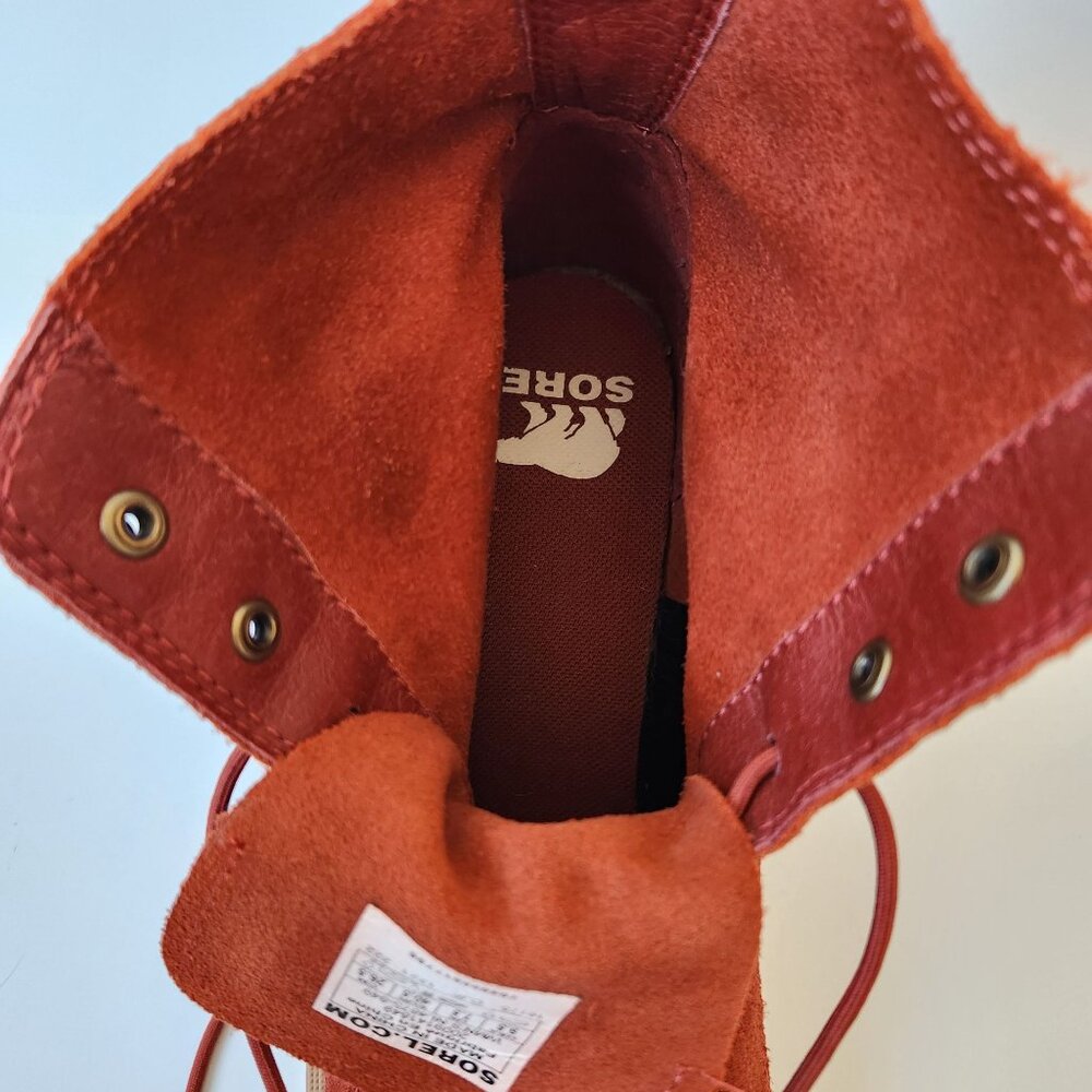 Sorel Hi-Line Heel Suede Lace-Up Platform Boots Orange Rust Red Fall Winter 9.5 - Picture 8 of 10
